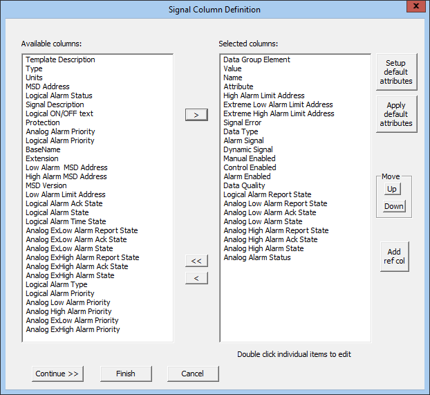 Signal Column Definition Signal Column Definition